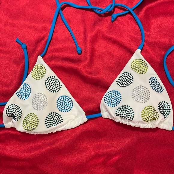 S victoria’s Secret triangle rhinestones bikini white /blue/green 2 pc set - Picture 2 of 9
